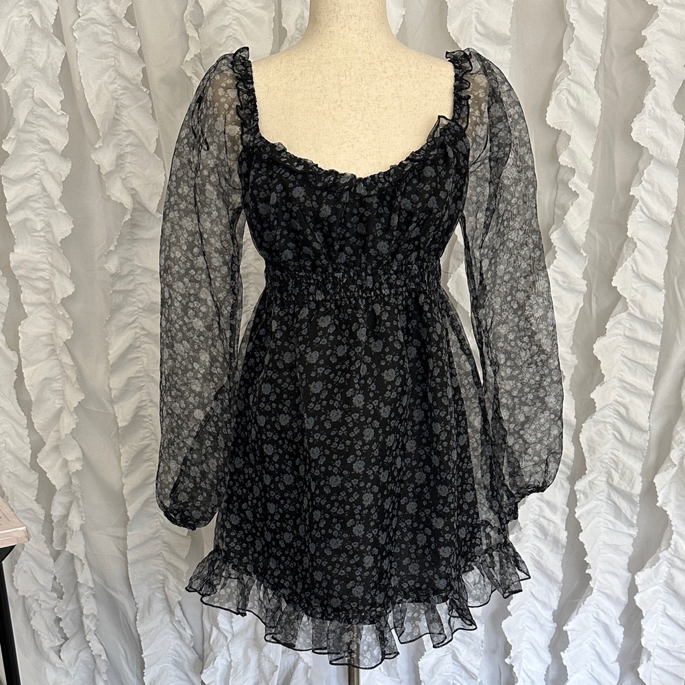 All in Favor Black and Blue Floral Women's Dress